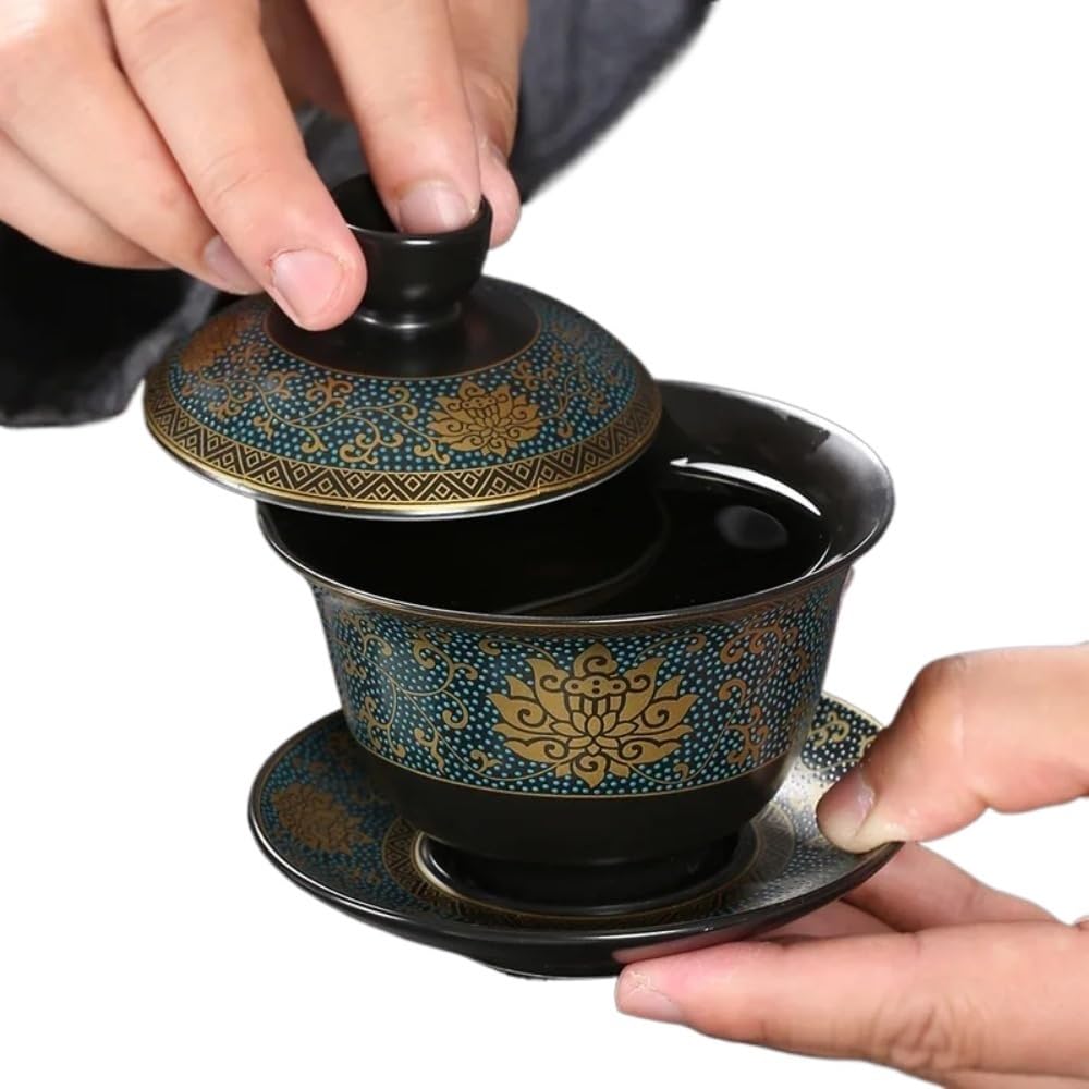 Filiżanka porcelanowa, chińska miseczka na herbatę, zestaw do herbaty, ekspres, gaiwan, filiżanki Kung Fu, 180 ml chiński klasyczne Gaiwan spodek tradycyjna ręcznie robiona herbata napar filiżanka
