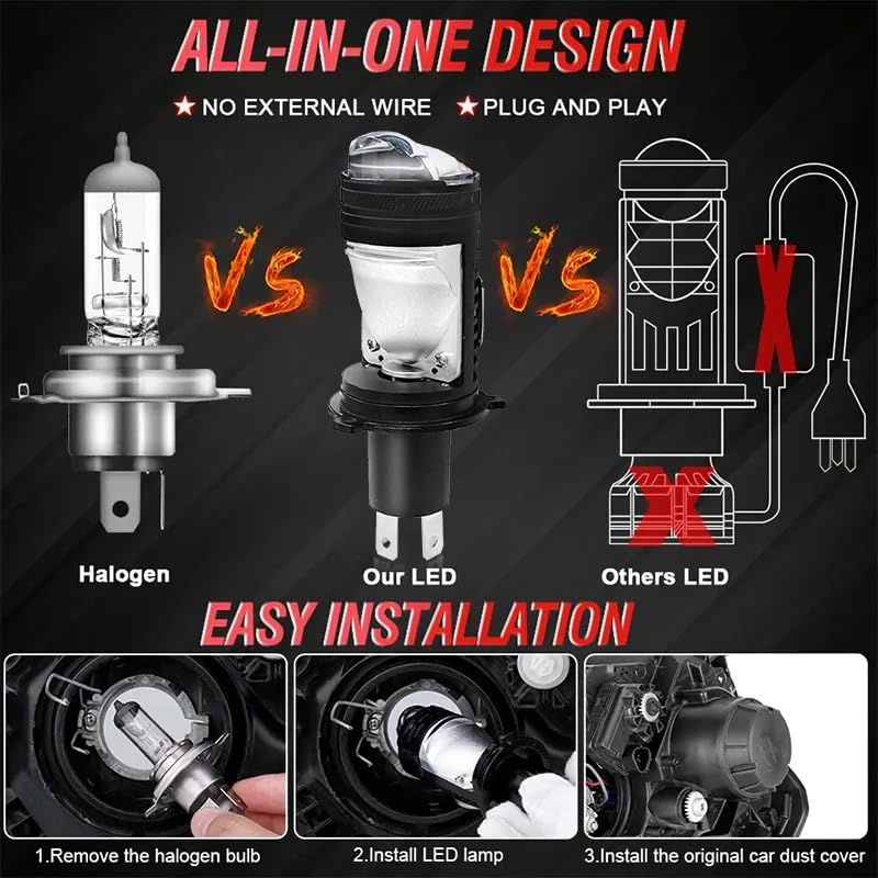 Auto Pearl H4 LED Projector Lens Motorcycle Headlight Bulbs 12V 8000LM Bulb H4 CSP Chip High/Low Beam, 45W-55W Canbus Turbo, 6000K White Light compatible with Hunter_350 (Pack of 1) - Image 9 thumbnail
