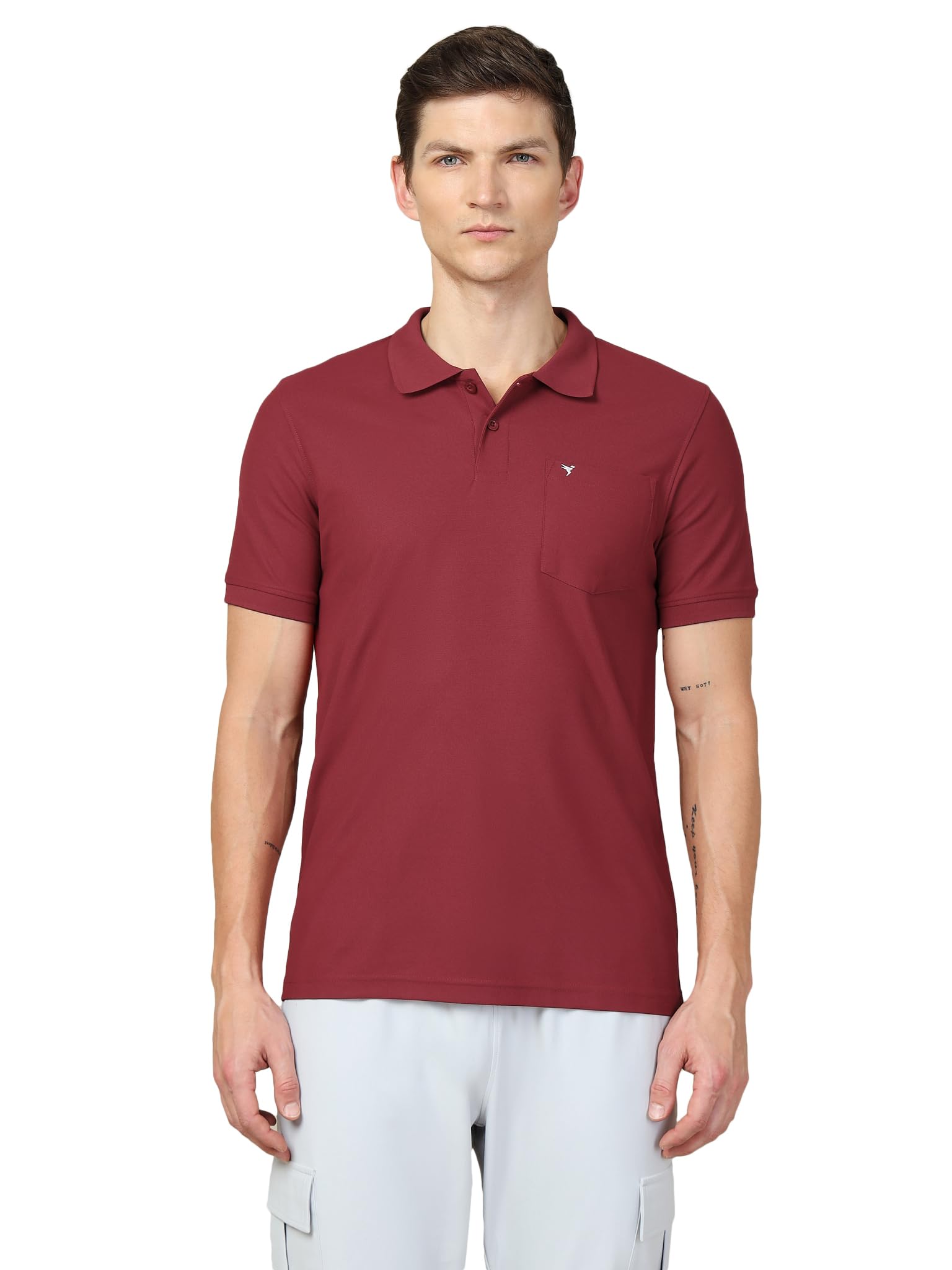 technosport Mens Slim Fit Solid Polo Neck T-Shirt with Pocket, Matpiq and Anti Microbial Properties-picture-17