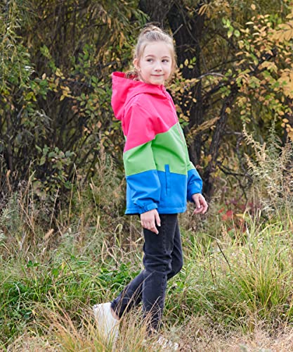 M2C Girls Hooded Fleece Lined Waterproof Jacket Windproof Raincoat 6/7 Color Block Rose #TOP4