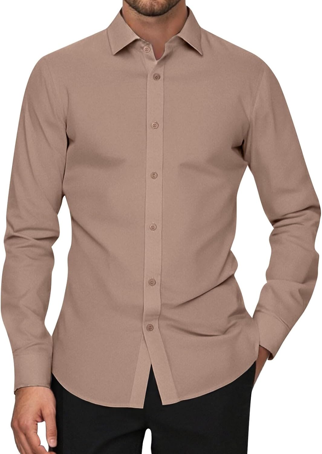 Ymosrh Men's Formal Shirts Button Down Long Sleeve Slim Fit Business Casual Work Shirts, S-3XL