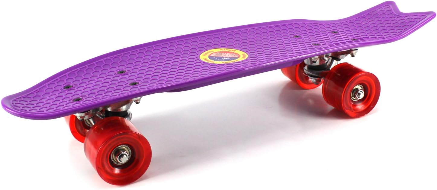 Hexagon Rocket Cruiser Complete 22" Banana Skateboard w/ ABEC-7 Bearings, Metal Trucks (Purple w/ Red Wheels)