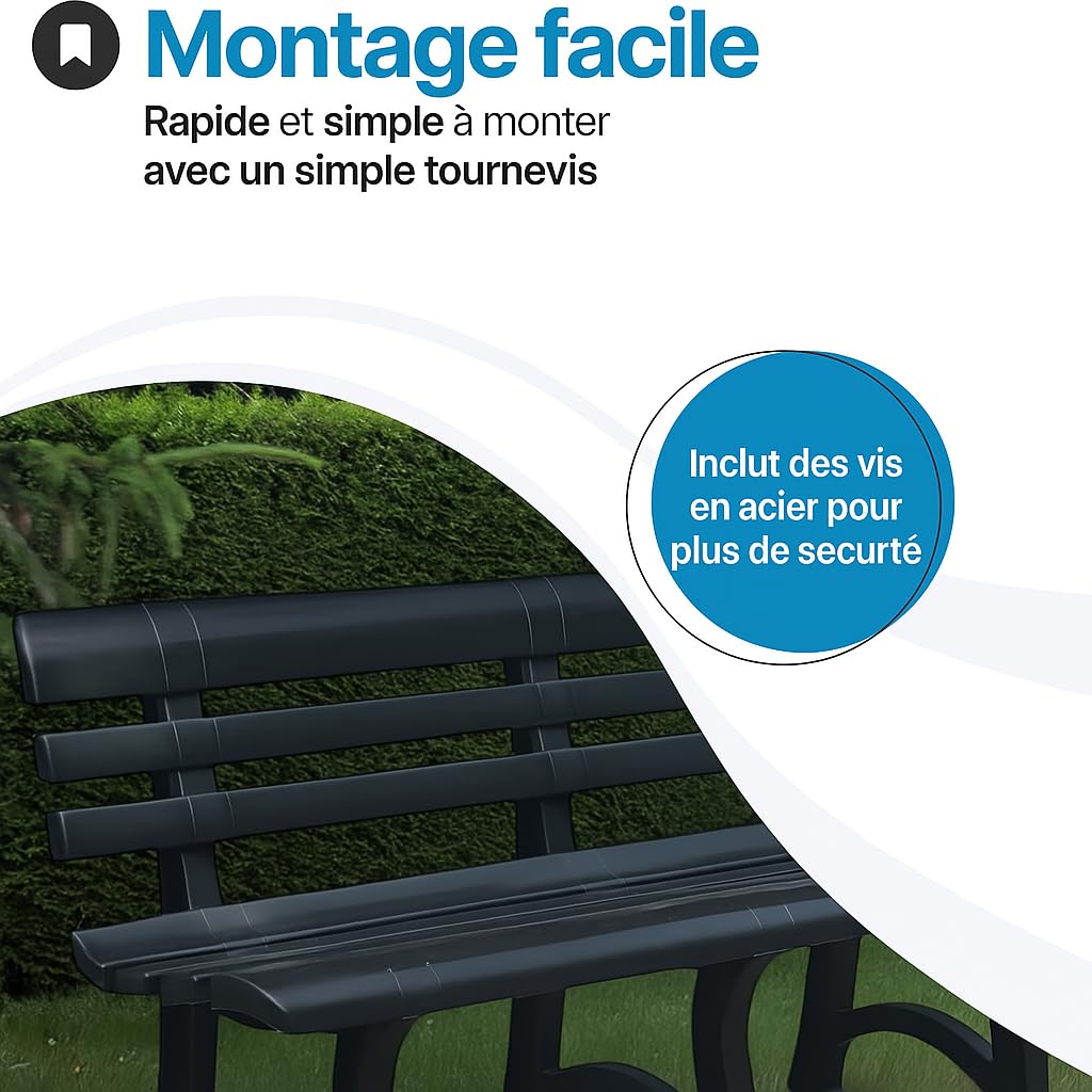TOMAINO - Banc de Jardin en Plastique 3 ou 4 Places - d'Extérieur pour Balcon, Terrasse Véranda - New Anthracite