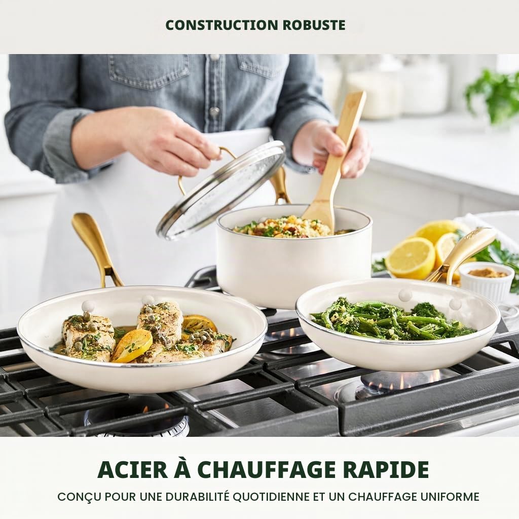 GreenPan Batterie de cuisine Swift antiadhésive de 12 pièces, casseroles et poêles en céramique sans PFAS avec couvercles, passe au lave-vaisselle et au four/gril jusqu'à 600 °C, ensemble de cuisine