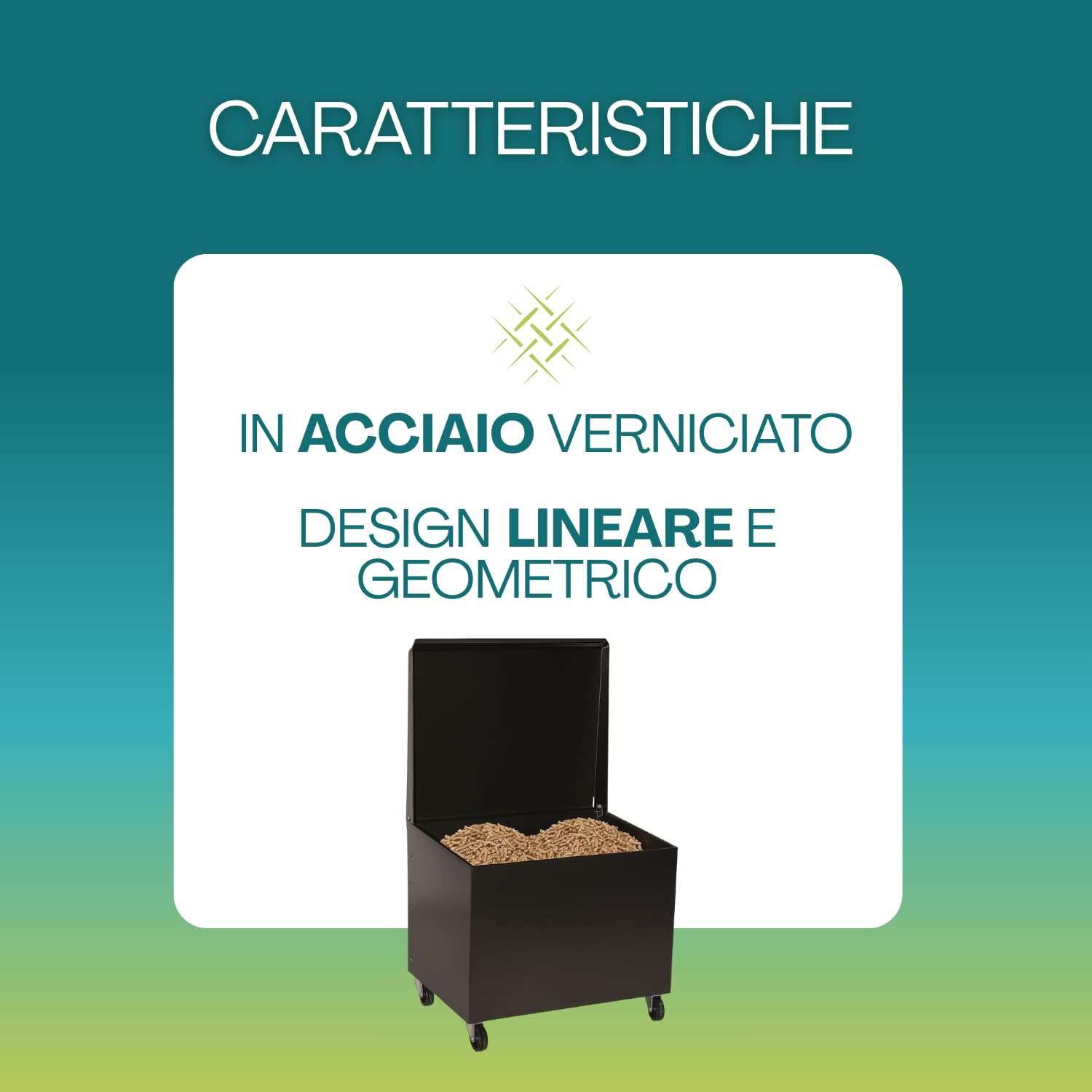 PALUPLUS Baule Portalegna e Pellet da Camino con Ruote di colore Nero, Misura 50x40x55 cm, Cesto per legna in Acciaio Verniciato, Design Elegante, per Stufe e Camini, Made in Italy -2497F -15