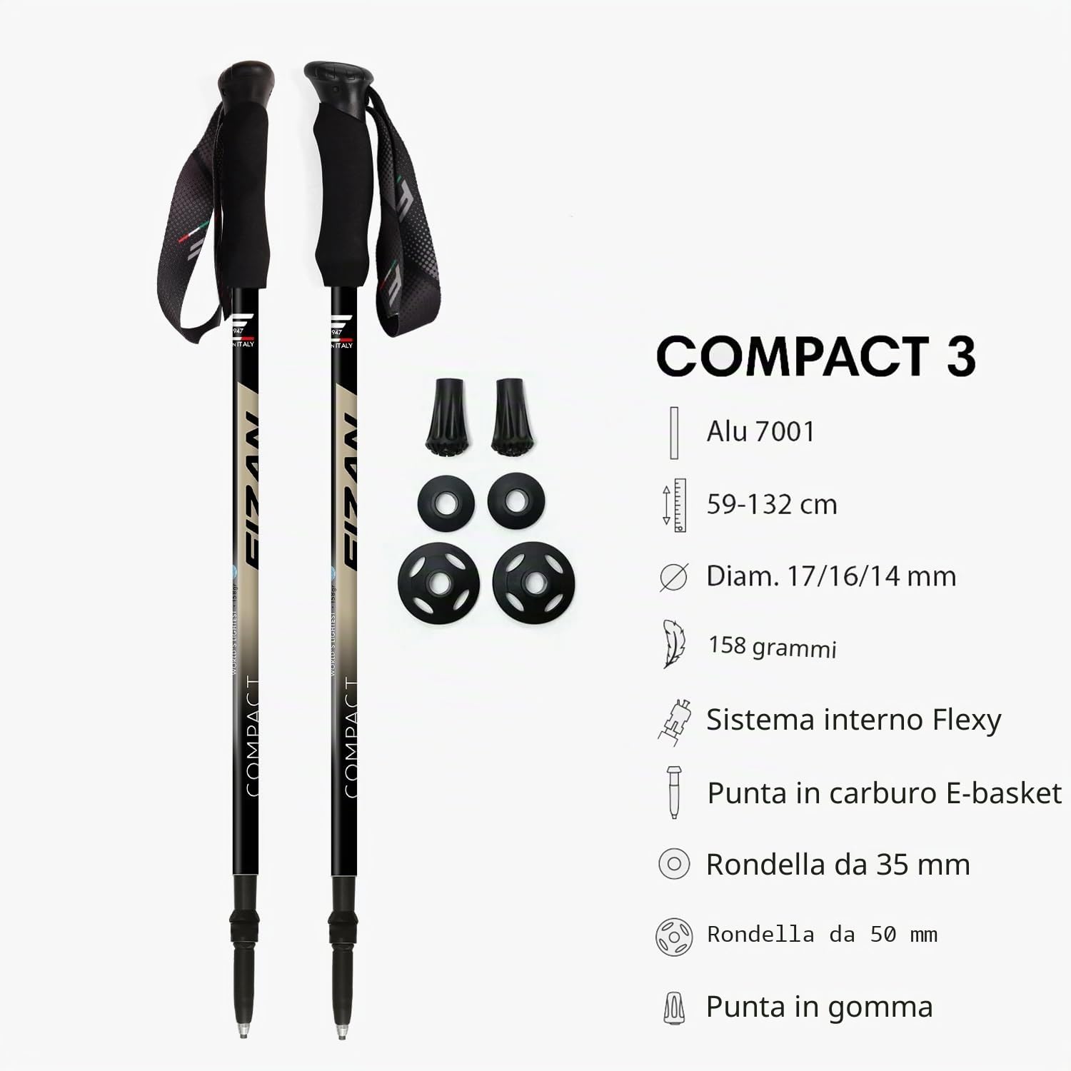 Fizan 3 bastoncini da trekking compatti – 158,8 g Ultralight, Backpacking, Thru Bastoni da trekking, regolabili, pieghevoli, vestibilità personalizzata, impugnature EVA, bastoncini da passeggio in