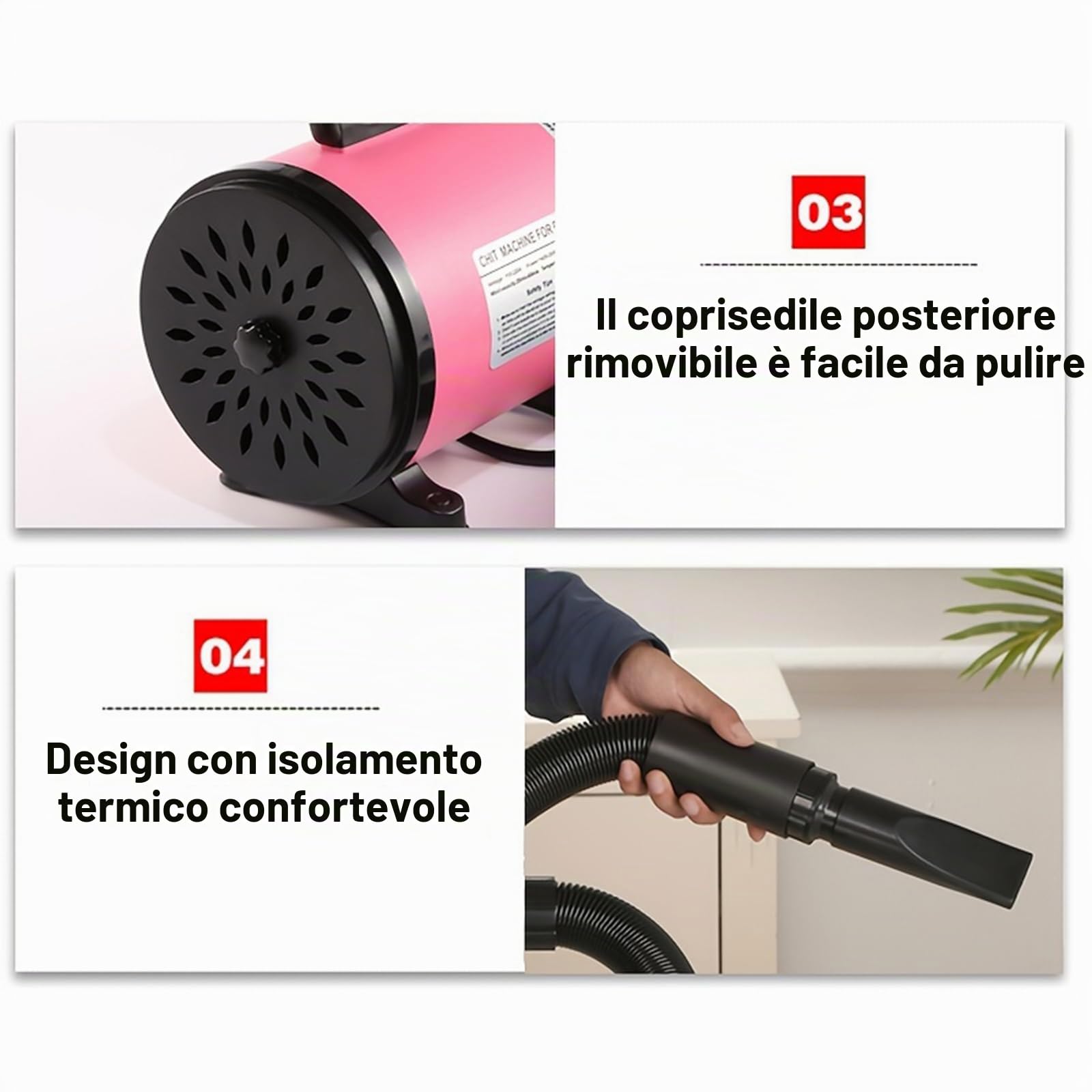 Soffiatore per Cani Asciugacapelli per Cani 2800W Phon per Cani Silenzioso Asciugatore per Cani Asciuga Cane Velocità e Temperatura Regolabili Asciugatrice per Cani Professionale con 4 Ugelli