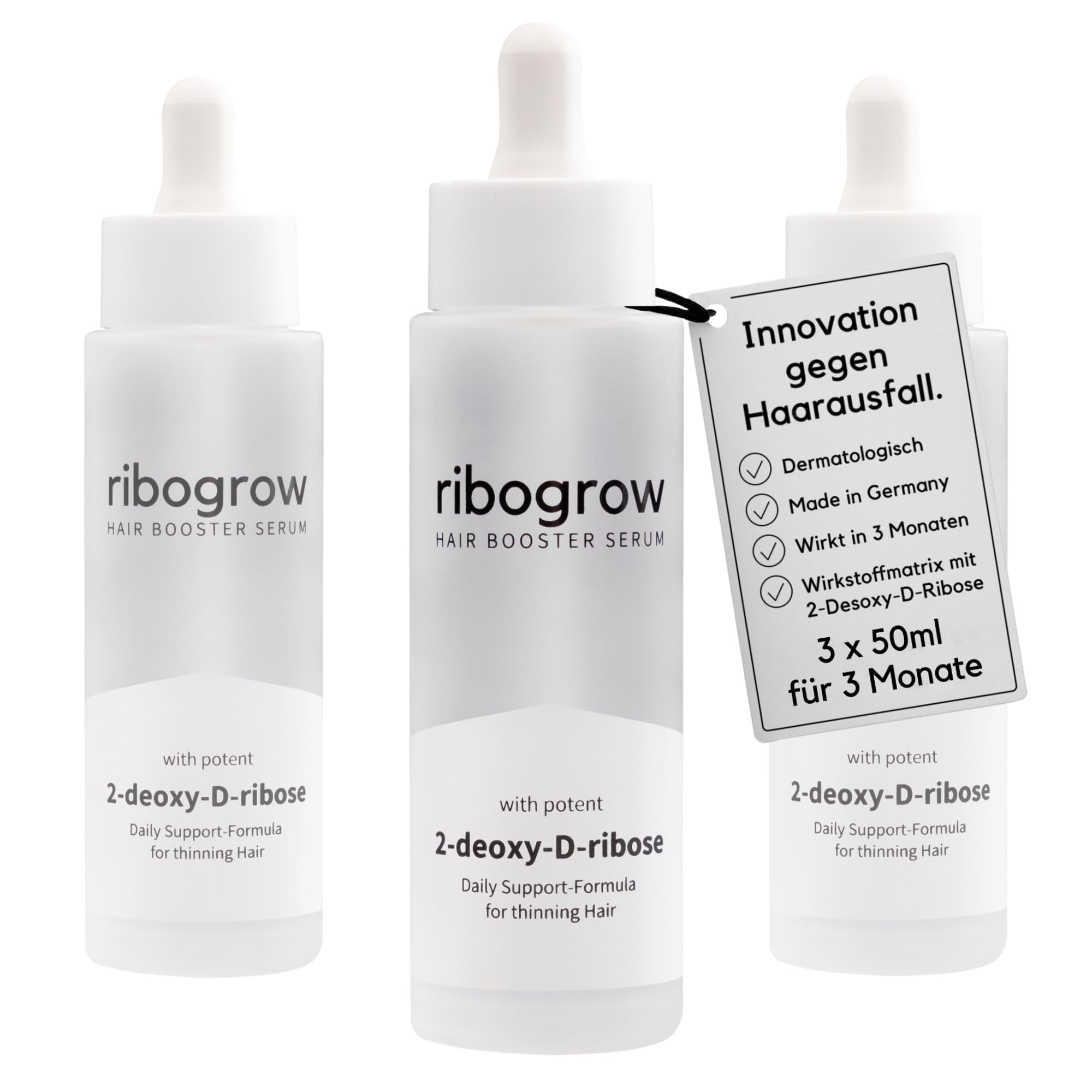 Hair Booster Serum 3x50ml | Haarwachstum Serum 3 Monate mit 2-Desoxy-D-Ribose & Koffein | gegen Haarausfall Frauen & Männer | Pipette | Dermatest Exzellent