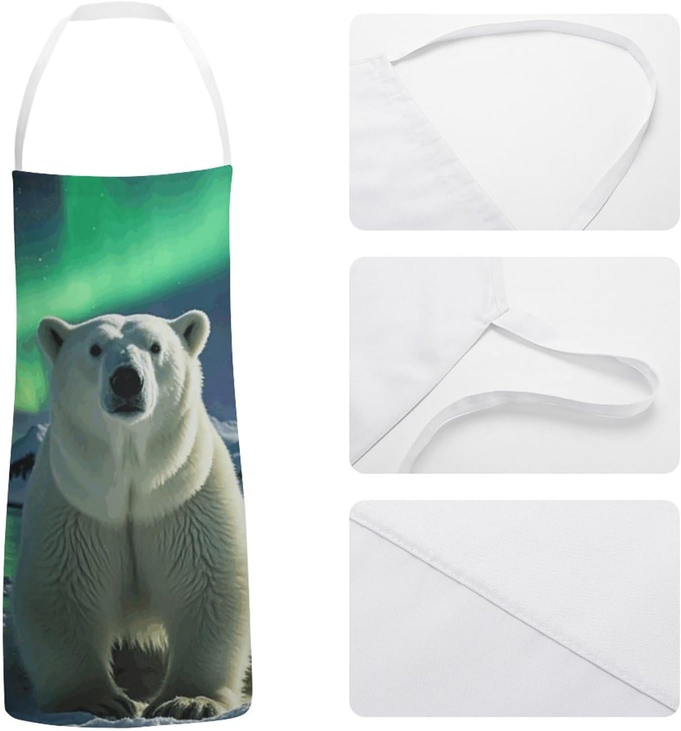 Northern Lights Polar Bear Chef Apron Lightweight Soft Adjustable Bib Apron Cute Restaurant Work Aprons Washable Cooking Kitchen Aprons for Men Women Waiters
