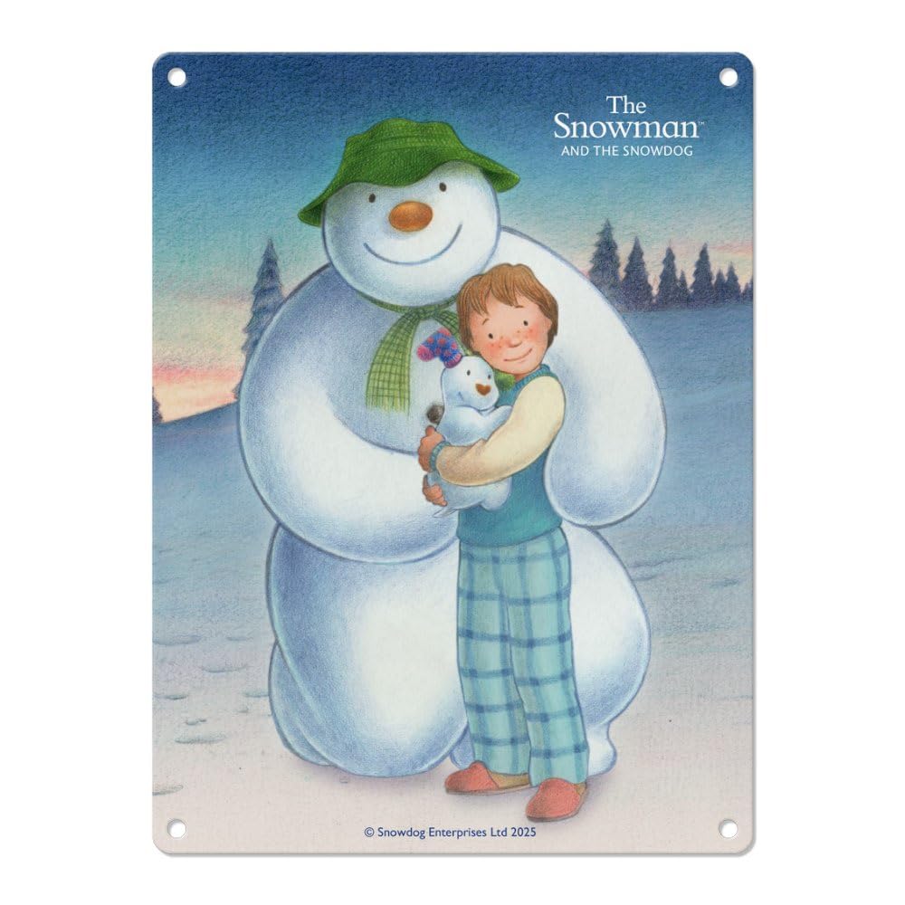Small (150 x 200mm) Metal Sign - The Snowman and the Snowdog (Trio Pose)