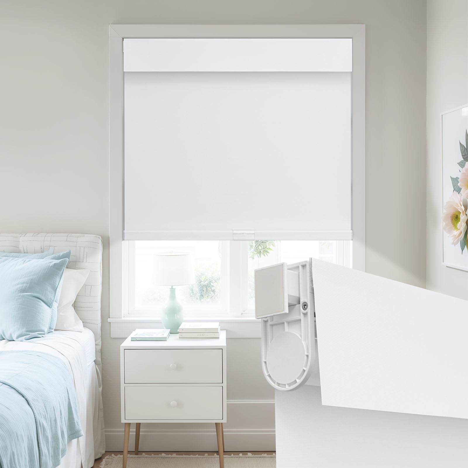 UrMoon No Drill Cordless Roller Shades for Windows No Screw Roller Blinds with Thermal Insulated Waterproof Pull Down Blackout Blinds for Home Office (Blackout - White, Customize)