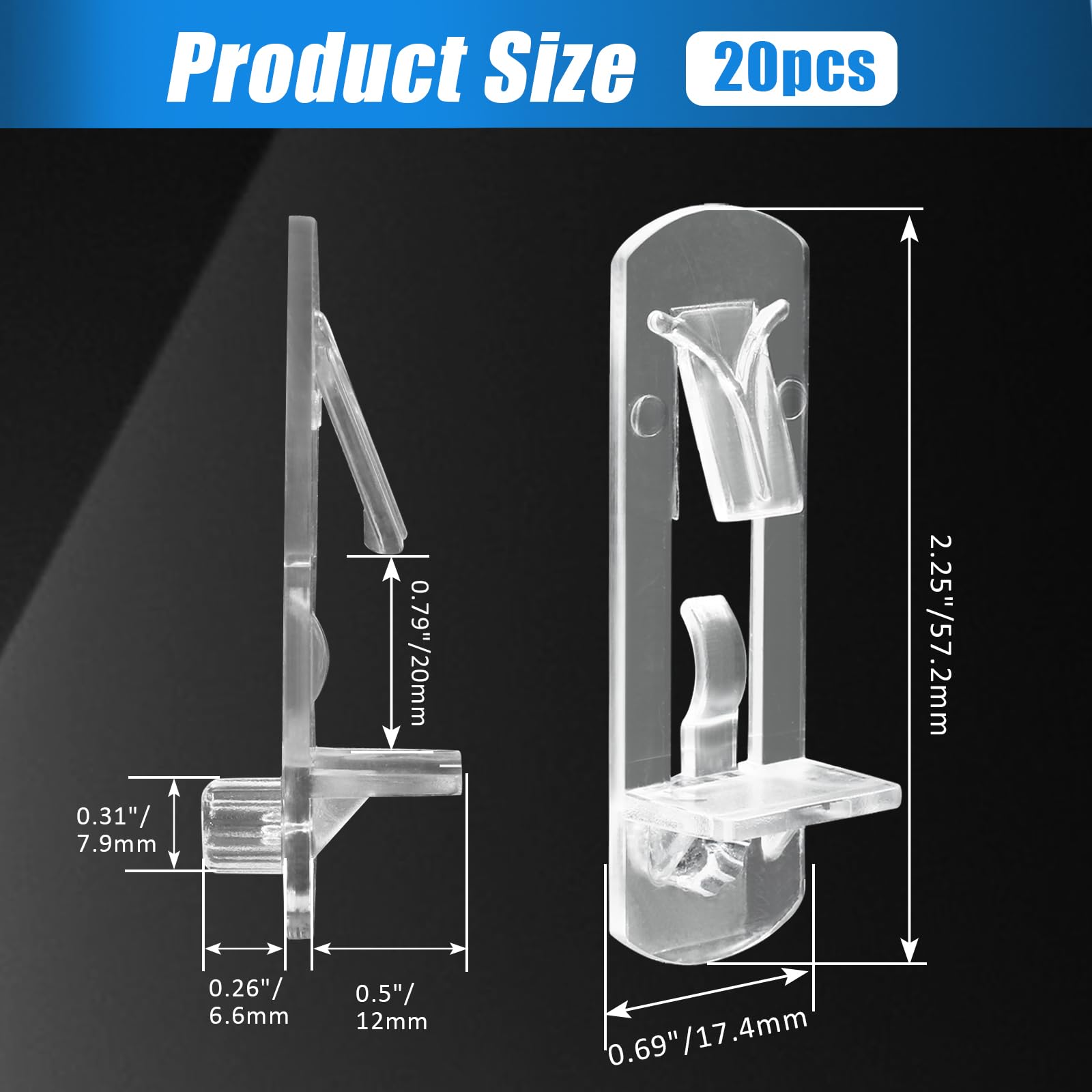 Hordion 20pcs Plastic Locking Shelf Pins, 7.9mm Clear Shelf Support Pegs — Amazon image 2