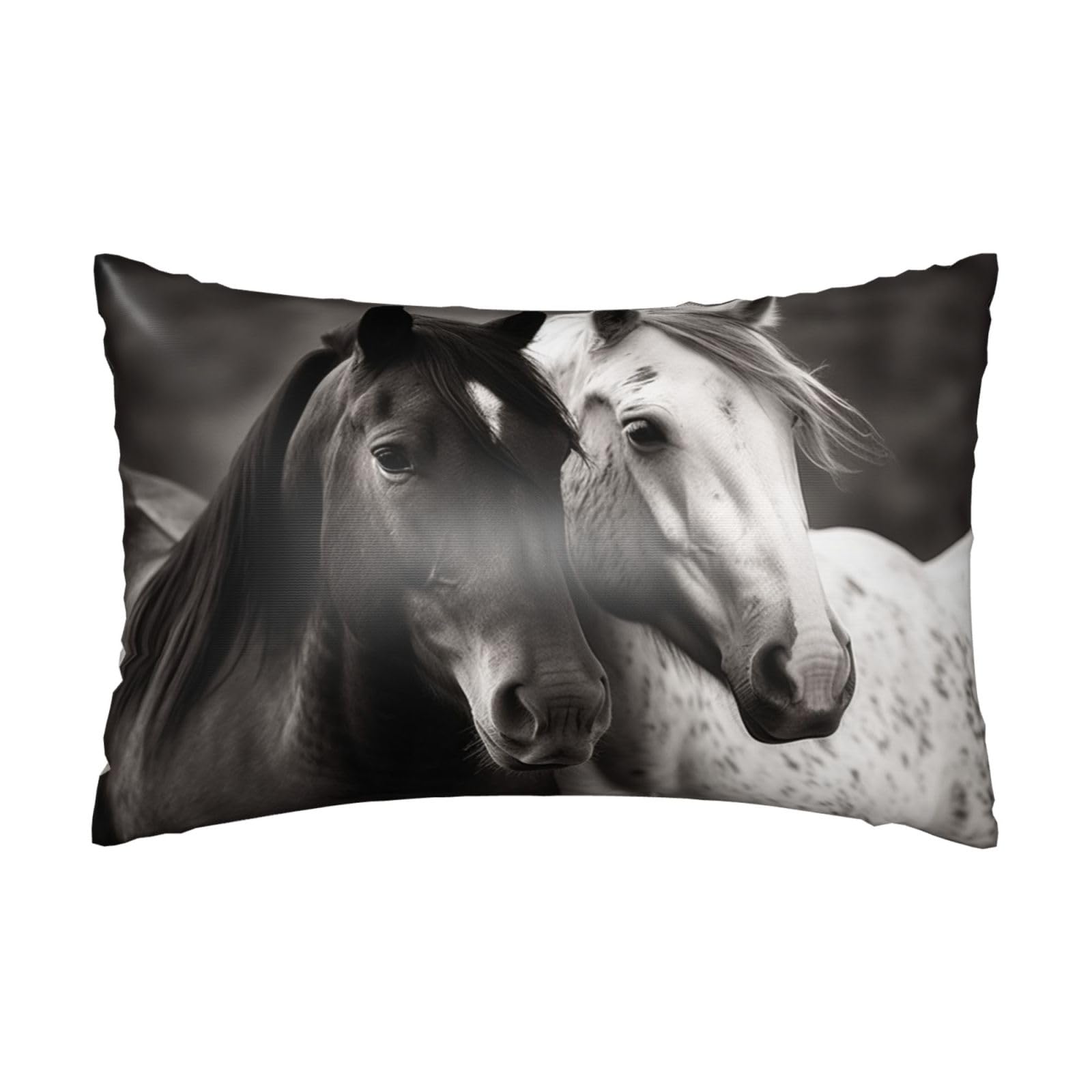 Satin Pillowcase for Hair and Skin, Black and White Horses Pillow Case Queen Size 20x30 Inches, Cooling Silky Pillowcases with Zipper Ultra Smooth and Soft Pillow Cover for Sleeping