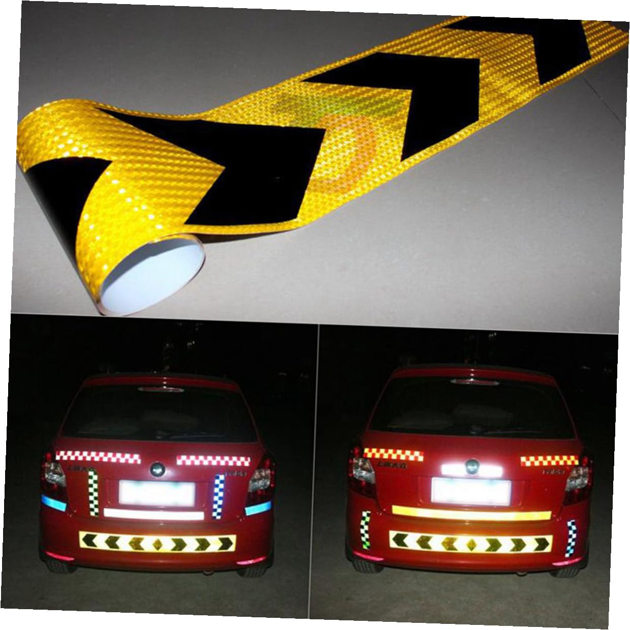 Alipis Cinta Reflectante de Seguridad Adhesiva Negra y Amarilla Fluorescente y Resistente Solventes para Señalización Vial y Vehículos