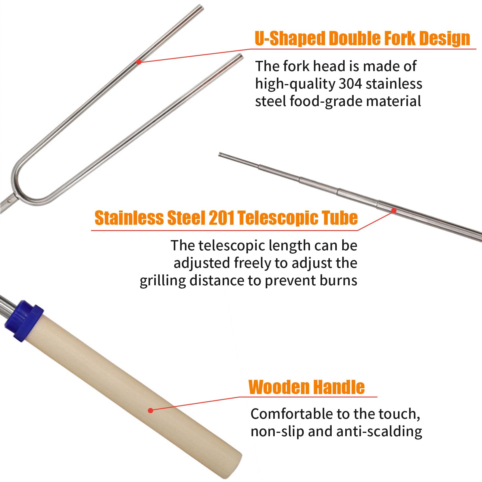 Spiedini Barbecue Acciaio Spiedini Telescopici Per BBQ - 12 Pezzi Acciaio Inox 31-81 Cm Con Sacchetto Stecchini Per Spiedini