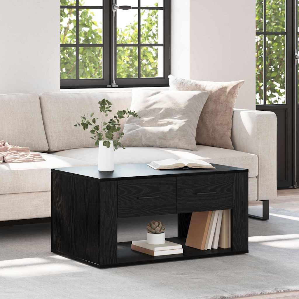 Mesa de centro con aspecto de roble negro, 80 x 50 x 40 cm, material de madera con cajón y estante, diseño moderno, resistente y duradera, para salón, sofá o dormitorio