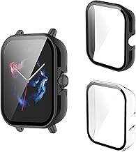 Aerku Coque Compatible avec Amazfit GTS 3, [avec Screen Protector] Coque Protection 9H HD Protection Écran en Verre Trempé PC Coque Anti-Rayures Case - Transparent&Noir