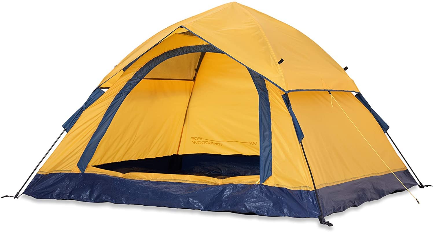 Lumaland x Where Tomorrow 3 Person Pop Up Dome Camping Tent - Light Head - Camping/Festivals - 2 Entrances - 210 x 110 cm - Yellow — image 1