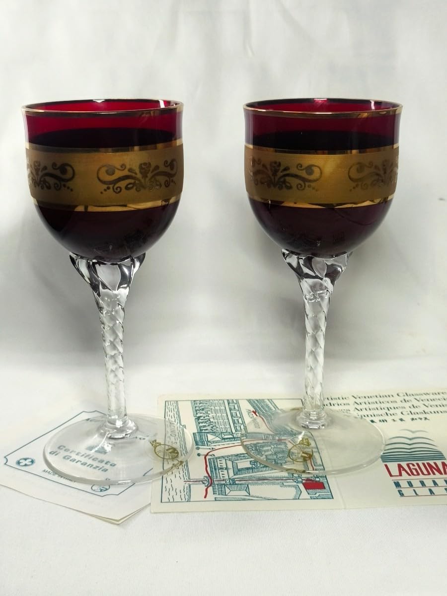 ベネチアガラス ムラノガラス ワイングラス 金彩 ベネチアングラス ムラノ イタリア ワイングラス レッド
