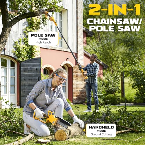 Image of Ecarke 2-in-1 Electric Pole Saw Compatible with Dewalt 20V Battery, 6 Inch Mini Chainsaw Brushless Tree Trimmer with Extension Pole, 16FT Max Total Reach, Tree Saw for Trimming Pruning (Tool Only)