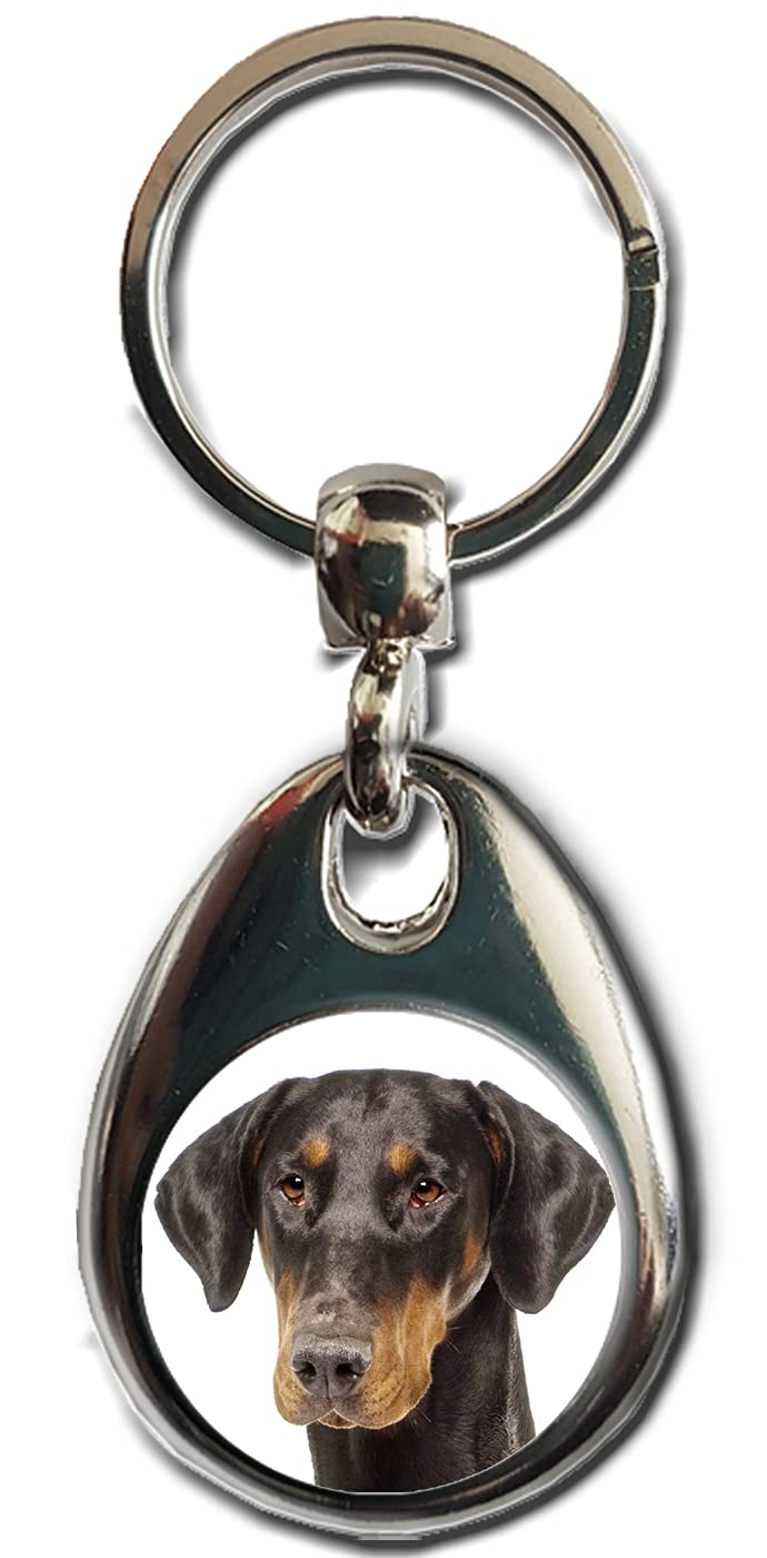 Kazmugz Unisex Multicolor Doberman Dog Keyring. Heavy Quality Metal Gift Keyring. Double Sided Keychain. Puppy Dog Pet Gift.