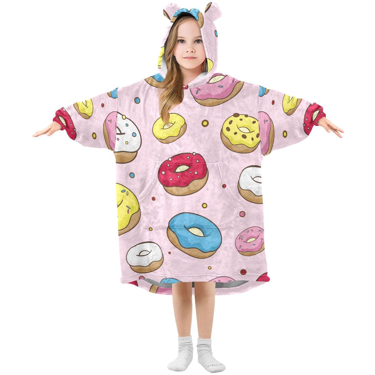 Kolorowe pączki dziecięcy koc do noszenia bluza z kapturem oversize bluza koc sweter różowy dla chłopców i dziewcząt w wieku 3-14 lat