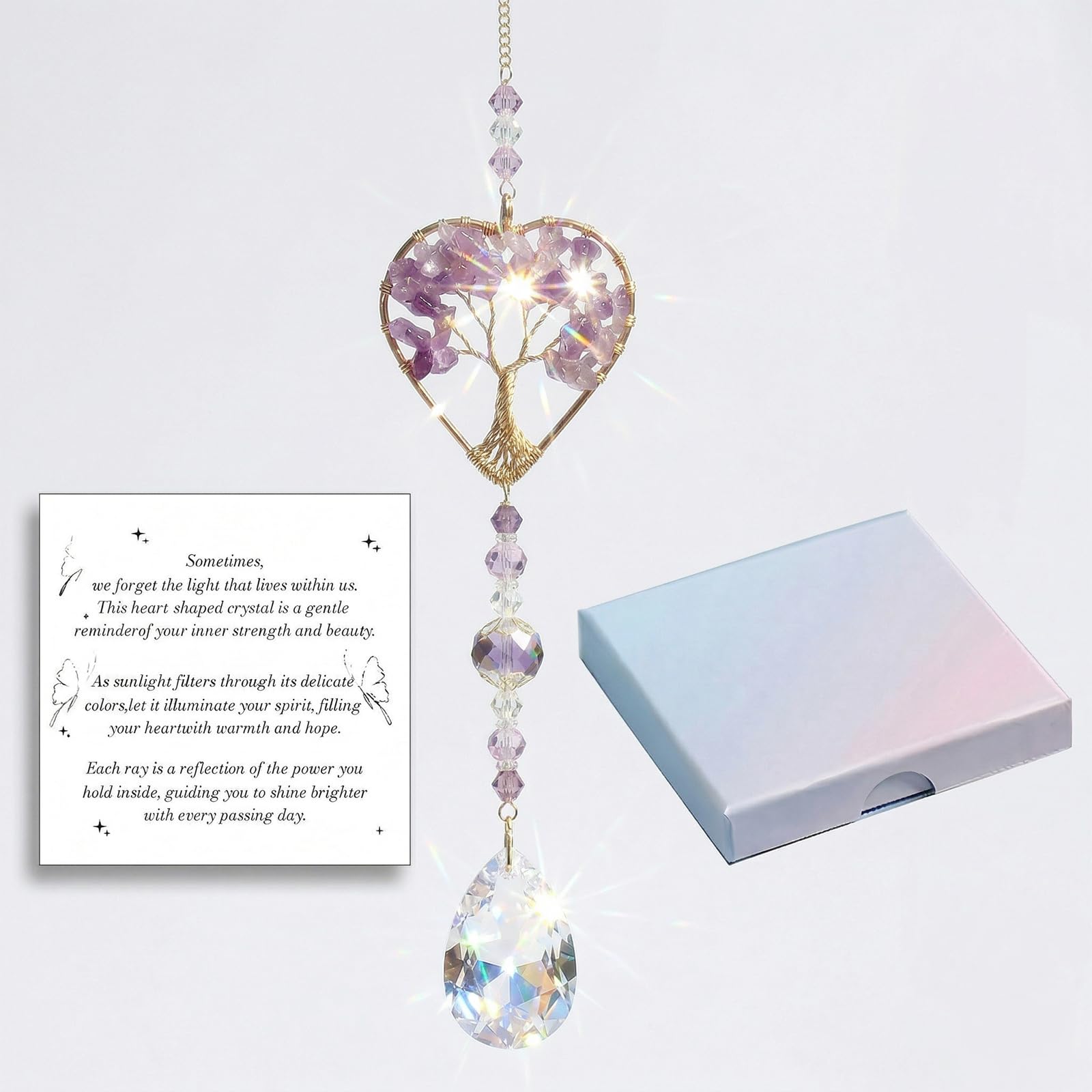 AIKOBAA Crystal Sun Catchers for Windows Amethyst Tree of Life New Beginnings Gifts for Women Friendship Gifts for Women Car Hanging Accessory
