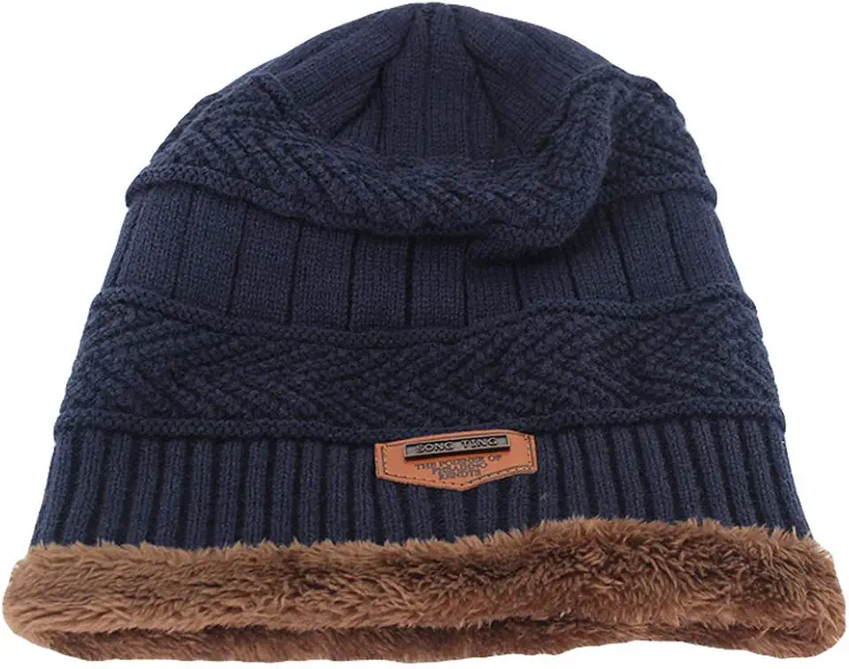 Gorro masculino de tricô KesYOO de crânio de inverno com forro de lã grossa e despojado (cinza escuro), Azul escuro, tamanho �nico
