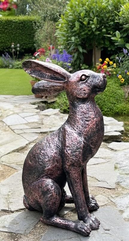 My Square Mile Garden Ornaments Bronze Effect Resin Hares Set Indoor Outdoor Moongazing and Alert Rabbit Sculptures W17 x H36 x D16 cm (Alert Hare)