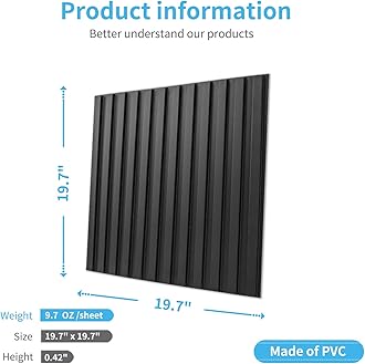 Art3d Slat Wall Panel, 3D Fluted Textured Panel 12-Tile 19.7 x 19.7in. - Black