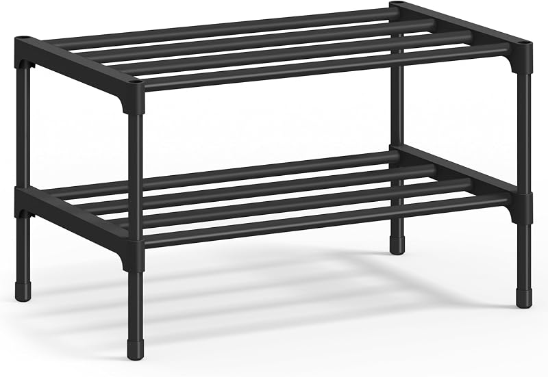 2-Tier Shoe Rack, Stackable Compact Metal Shoe Storage Organizer | for Closet, Entryway, Bedroom, and Small Spaces, 11.8 x 17.7 x 12.2 Inches, Black, DEKY Collection ULSA112BH01