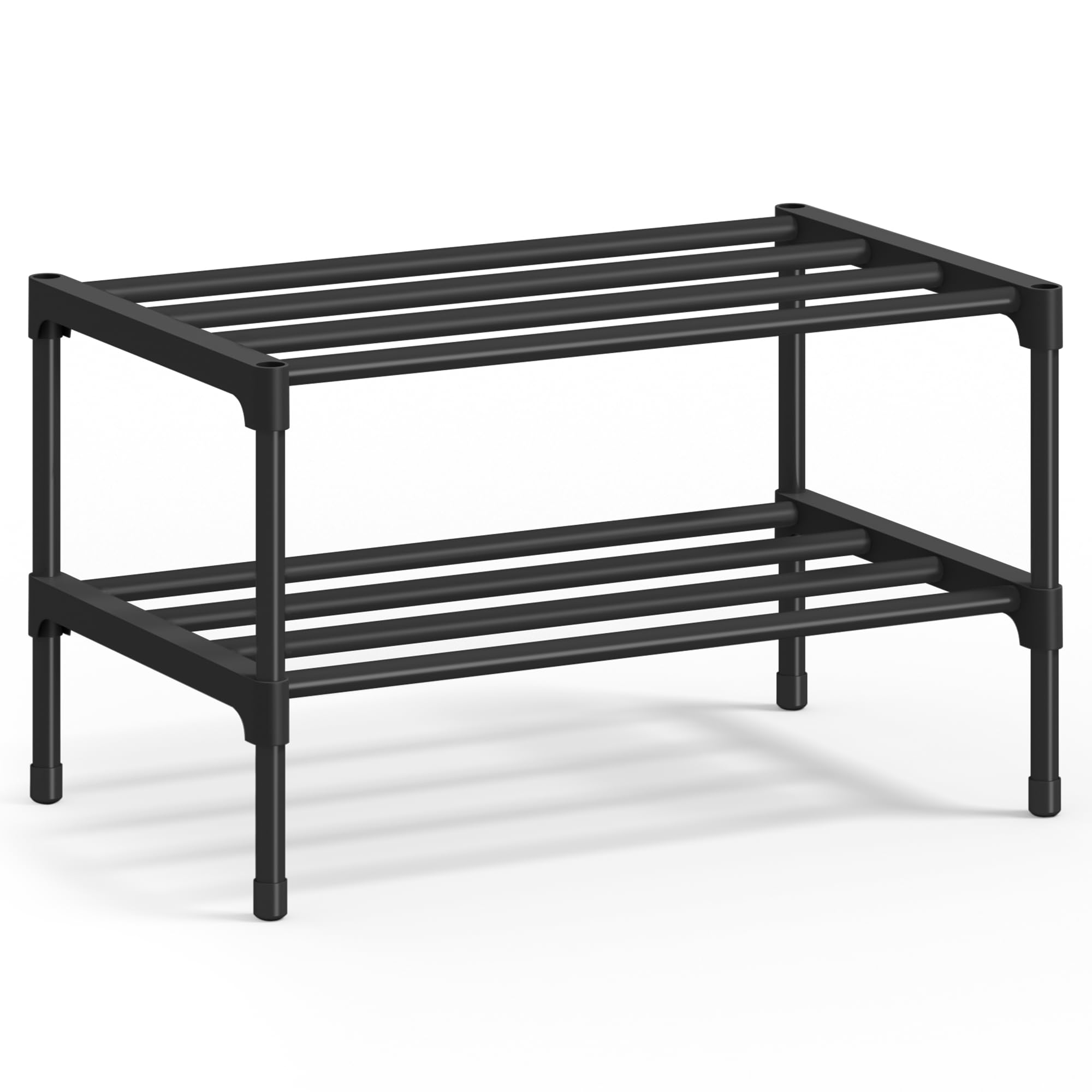 SONGMICS 2-Tier Shoe Rack for Closet, Compact Metal Shoe Organizer Shelf for Entryway, Bedroom, Small Spaces, Stackable, 11.8 x 17.7 x 12.2 Inches,