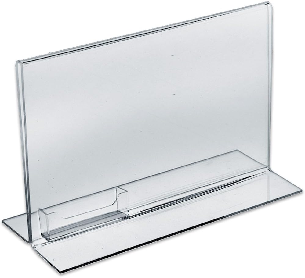Azar Displays 252042 11" W x 8.5" H Horizontal Double Sided, Stand Up Acrylic Sign Holder with Attached Business Card holder