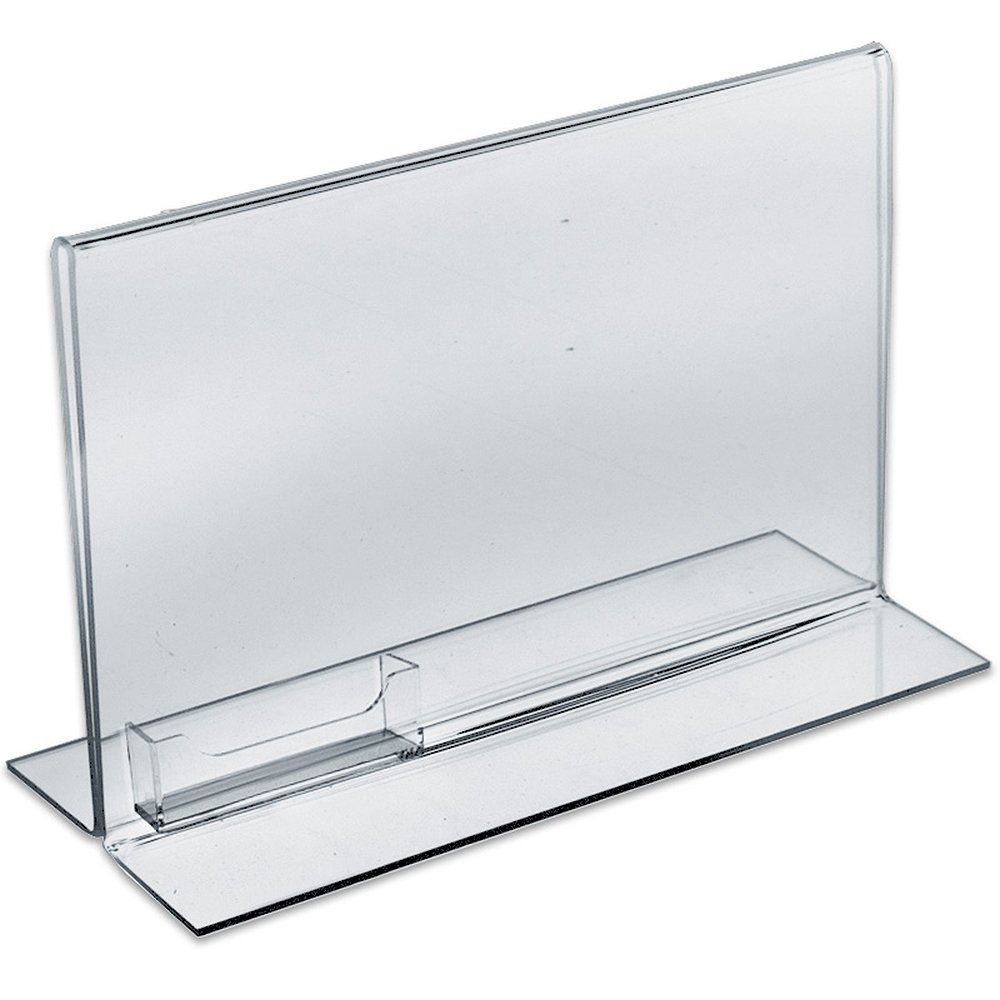 Azar Displays 252042 11" W x 8.5" H Horizontal Double Sided, Stand Up Acrylic Sign Holder with Attached Business Card holder