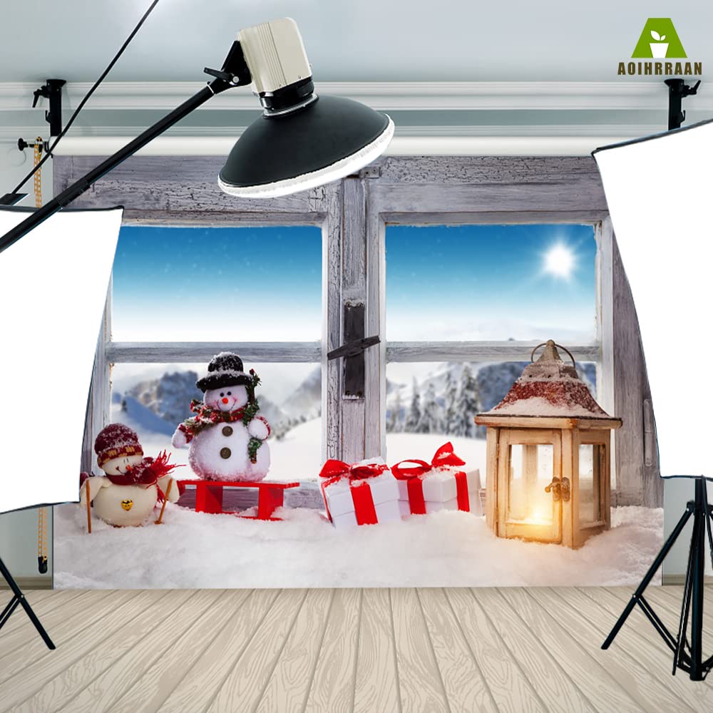 Aoihrraan Toile De Fond Noël 3,5x2,5m - Cheminée Arbre De Noël Doré Blanc Rétro Pour Photos