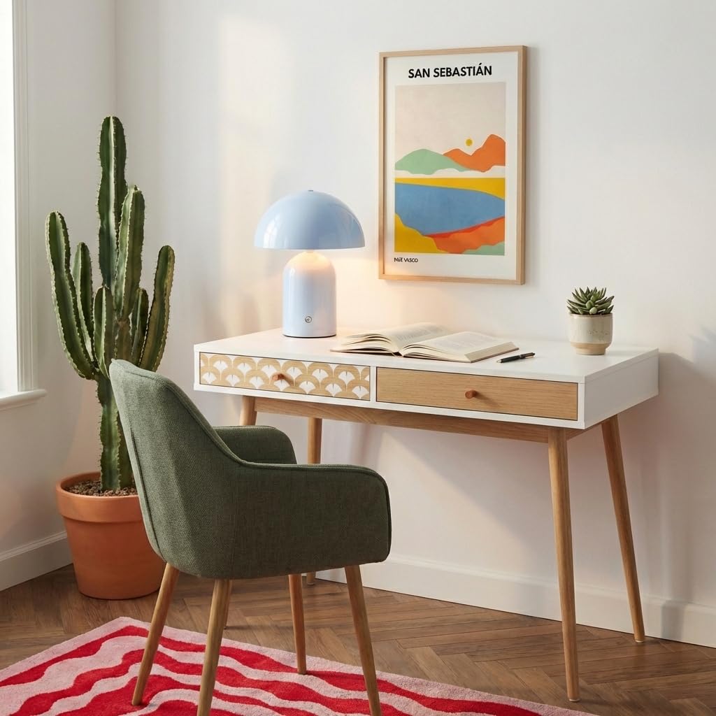 BAÏTA - Bureau Utah Blanc et Effet chêne 100cm