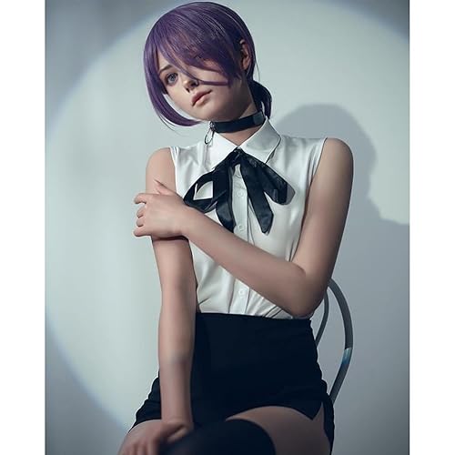 Miniatura 2 de Probeauty Peluca de cosplay púrpura para mujeres y niñas, peluca corta de anime púrpura con flequillo + gorra de peluca para fiesta de disfraces de