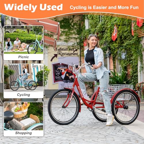 Image of Adult Tricycle, 7 Speed Adult Trike, 20 /24 /26 inch 3 Wheel Bike with Basket | Low Step-Through Frame, Wide Seat with Backrest, 350 lbs Capacity, Tricycle for Adults, Seniors, Women and Men