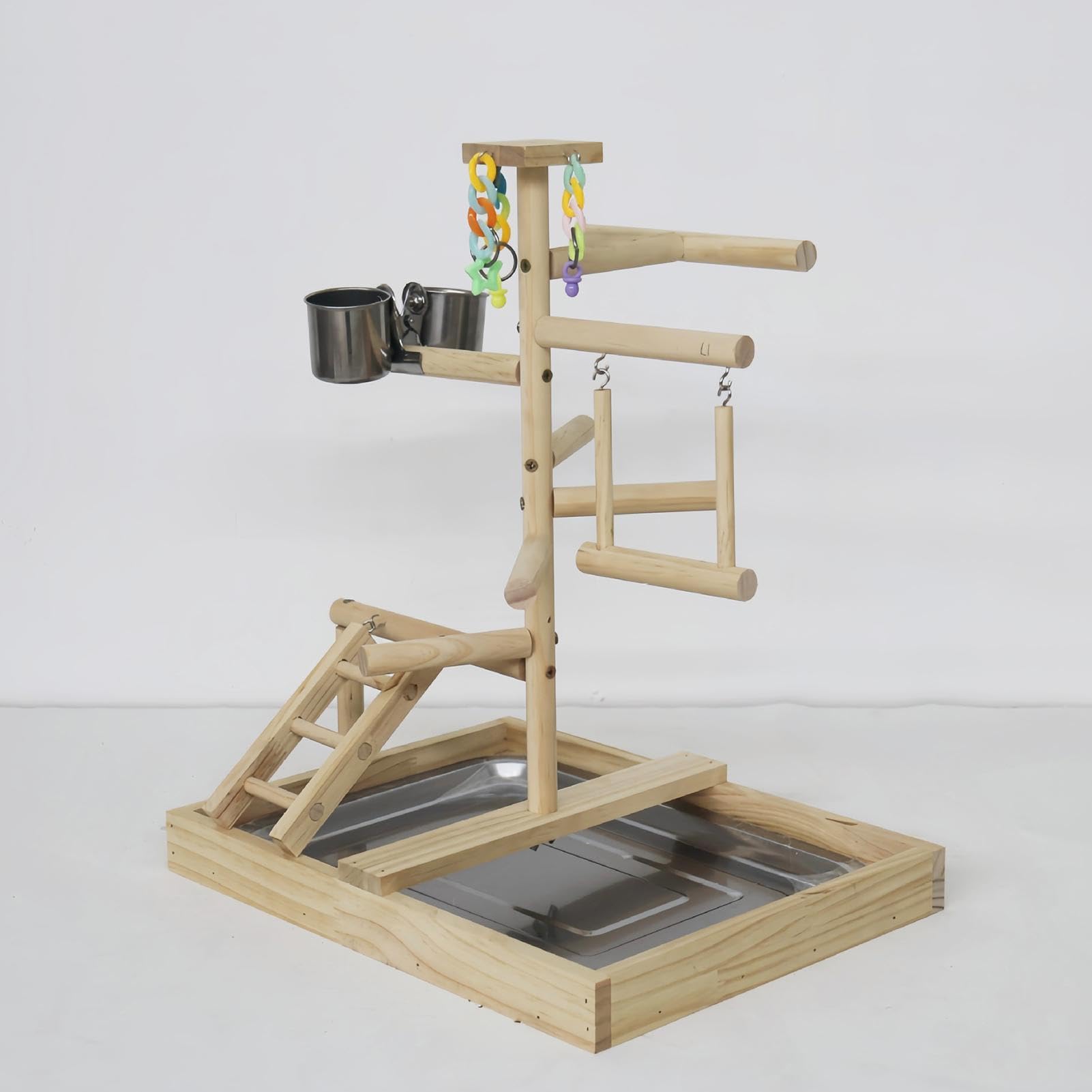 Aire de jeux pour perruches à l'intérieur de la cage, perchoir à oiseaux | pour cage – Conure en bois naturel, balançoire pour inséparable, poteau central