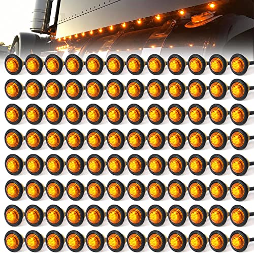 MADCATZ 100Pcs 3/4'' Amber Round 3 LED Bullet Marker lights, Front Rear Side LED Marker Lights, Clearance Lights, Trailer Marker Lights for Truck RV Car Bus Van Pickup ATV Boat Caravan