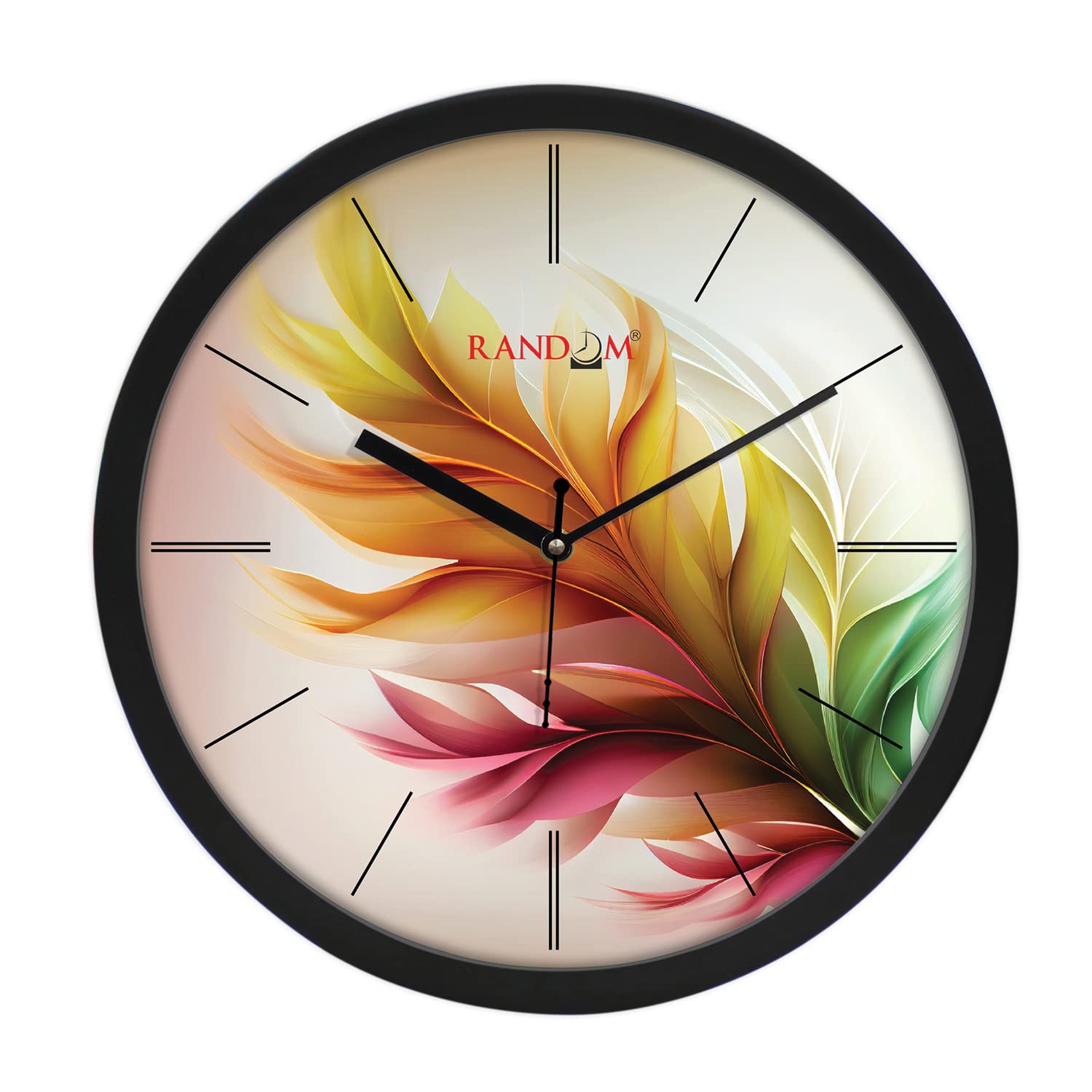 RANDOM 12 Inch Multicolour Flower Modern Stylish Tic TOC Wall Clock for Home, Living Room, Bedroom, Lobby, Office, and Kitchen (Black)