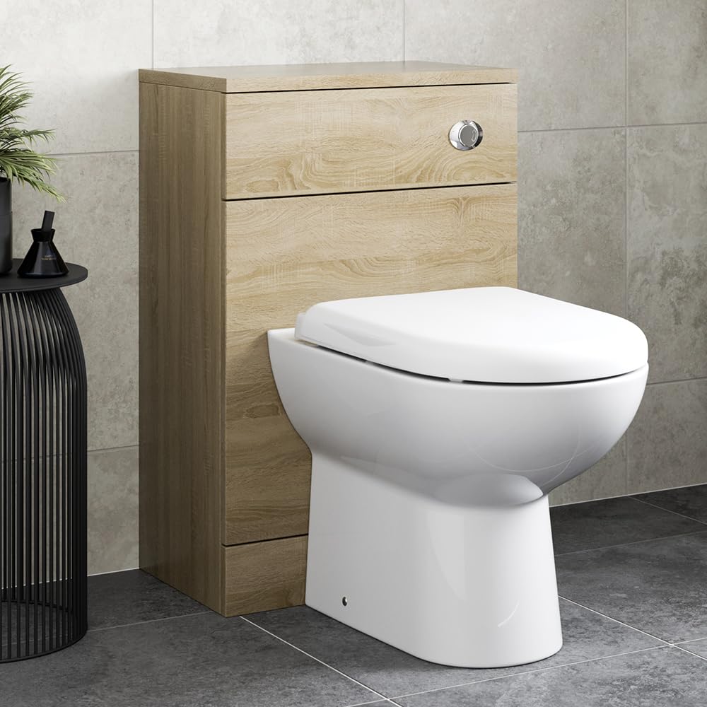 Affine Oak Affine® 500Mm Bathroom Back To Wall Btw Toilet Wc Cloakroom Furniture Unit Pan Soft Close Seat, Dual Flush Freestanding Modern, Wood