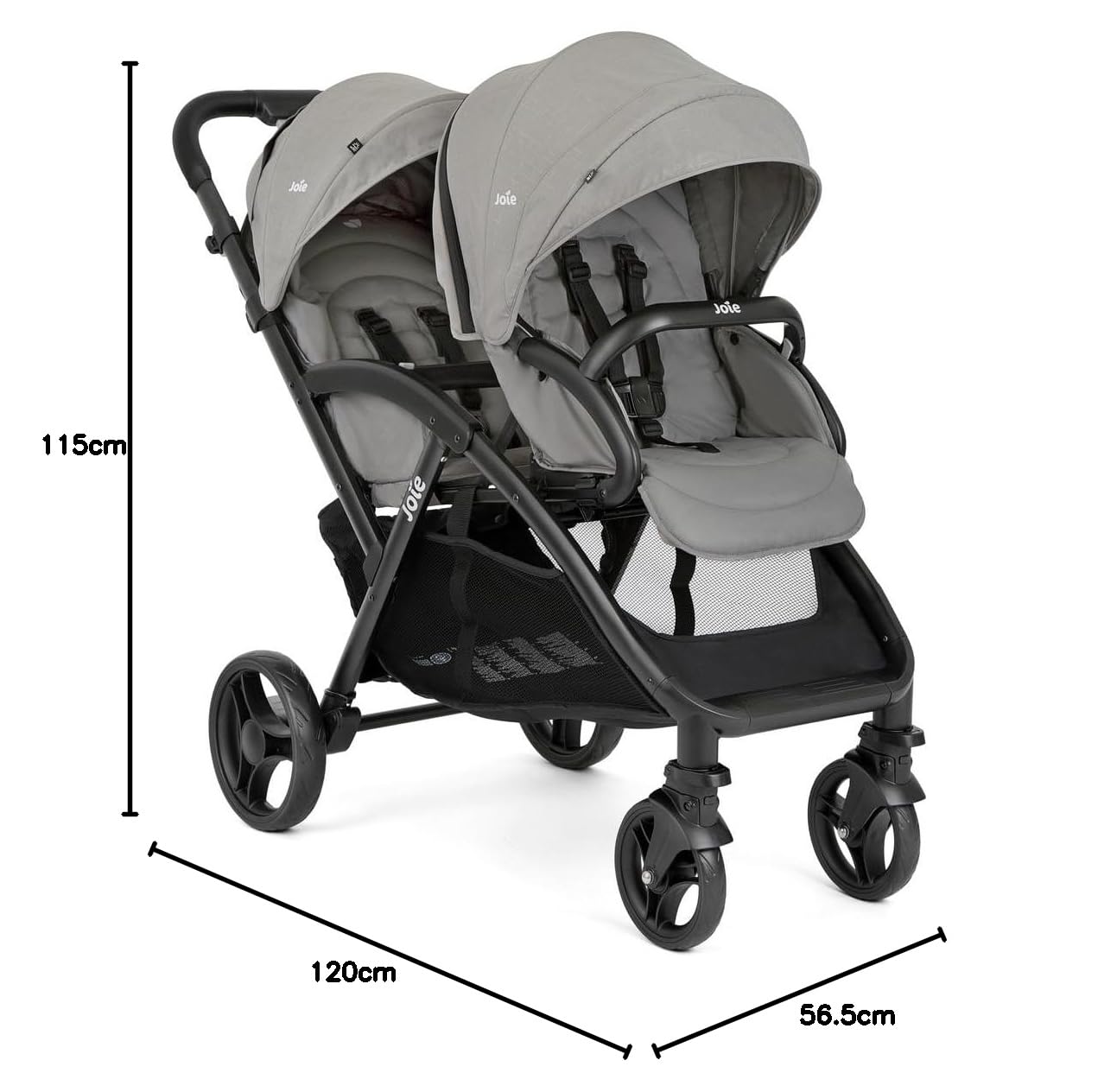 Joie evalite™ duo passeggino doppio, leggero, chiusura compatta, compatibile con sistema da viaggio, fronte mondo, parapioggia incluso – dalla nascita ai 3 anni (0–15 kg), pebble