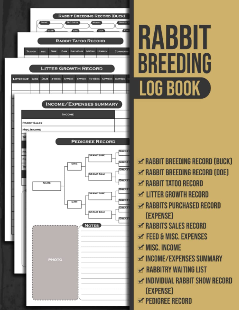 Rabbit Breeding Log Book Rabbitry Management Logbook Pedigree Chart