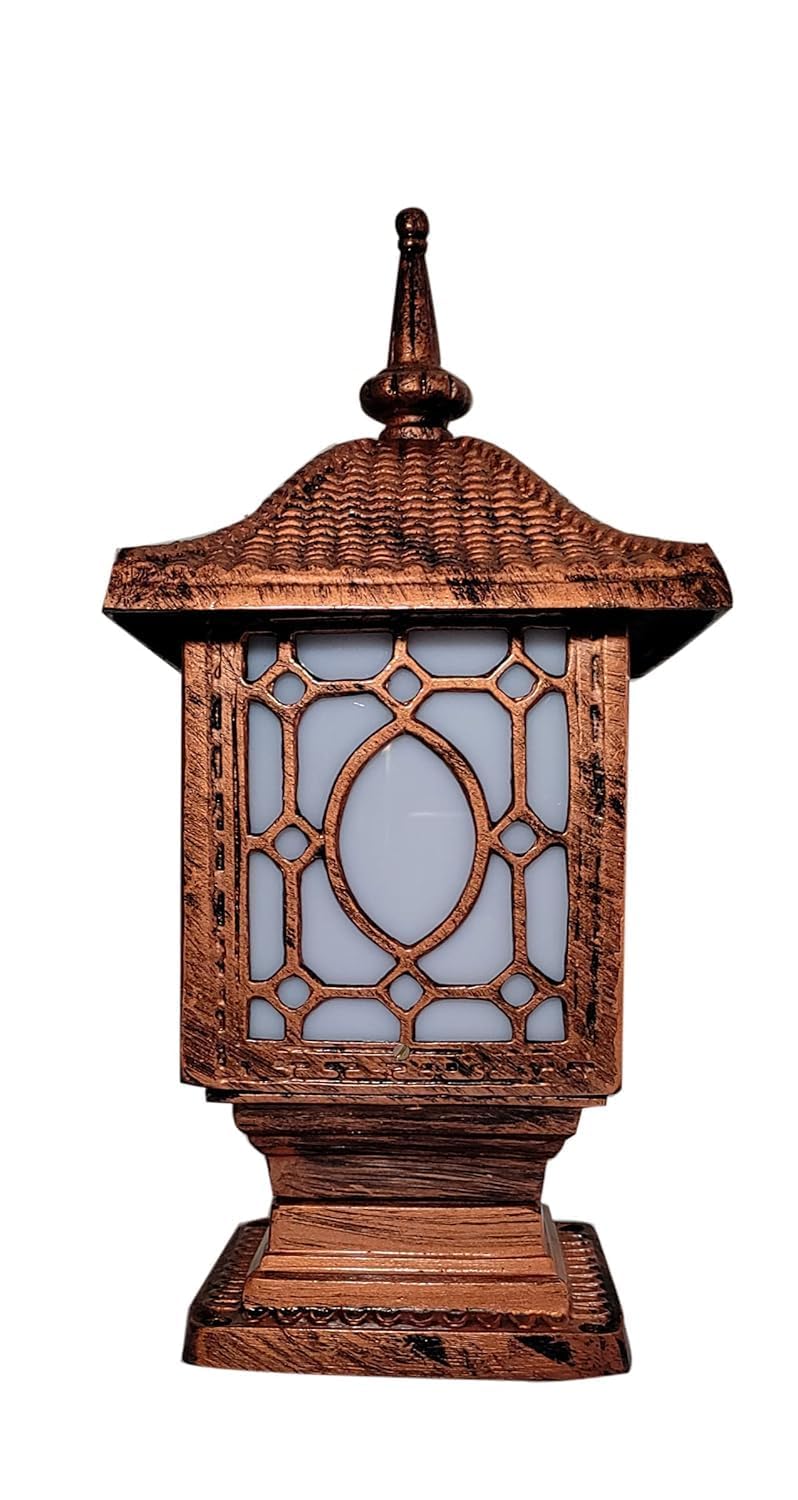 Vintage Gate Light, Antique Copper Finish, Decorative Outdoor Pillar Lamp with Ornate Lattice Design-image-12