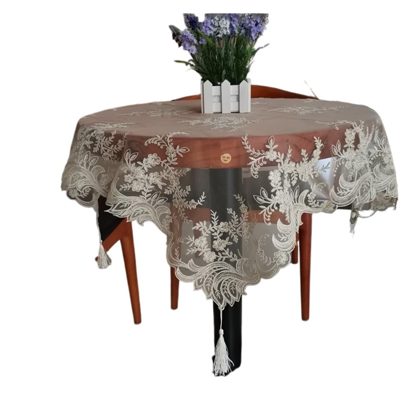 ERHTGUO European Style Embroidered Lace Dustproof Cover Cloth For Washing Machine Fridge Tablecloth Tea Table Universal(Champagne gold,70 * 70cm (with tassels))