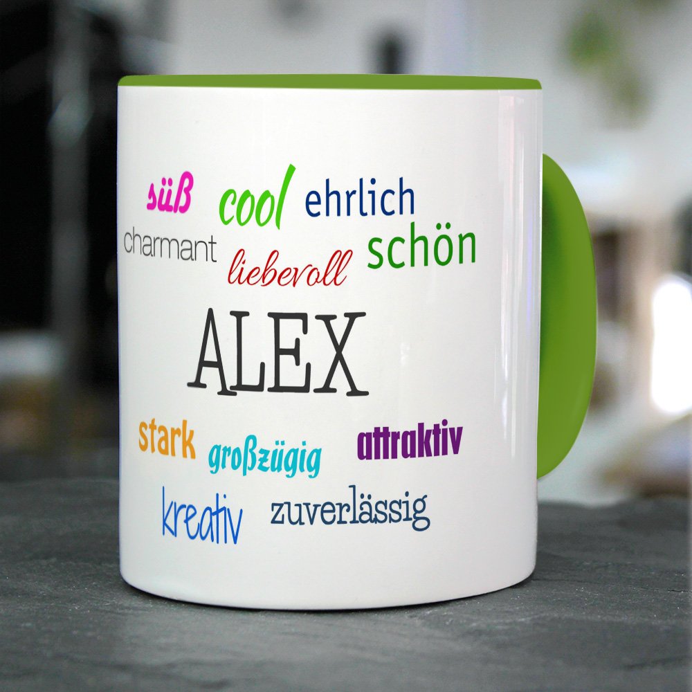 Personalisiert: Tasse Mit Namen „Alex“ – Tagcloud-Design, 325 Ml, Spülmaschinenfest