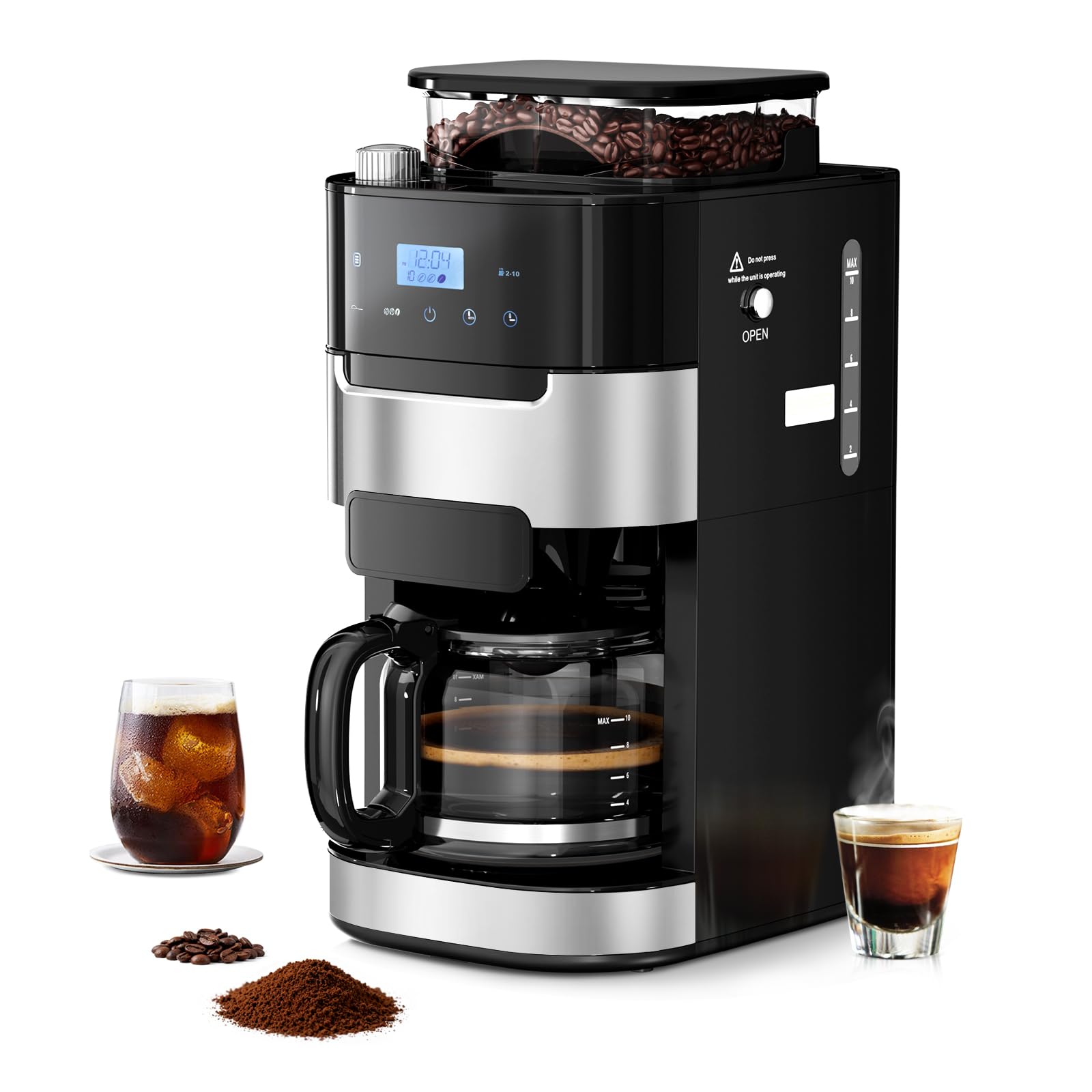 Drip Coffee Maker with Grinder Built In, 10-Cup Grind and Brew