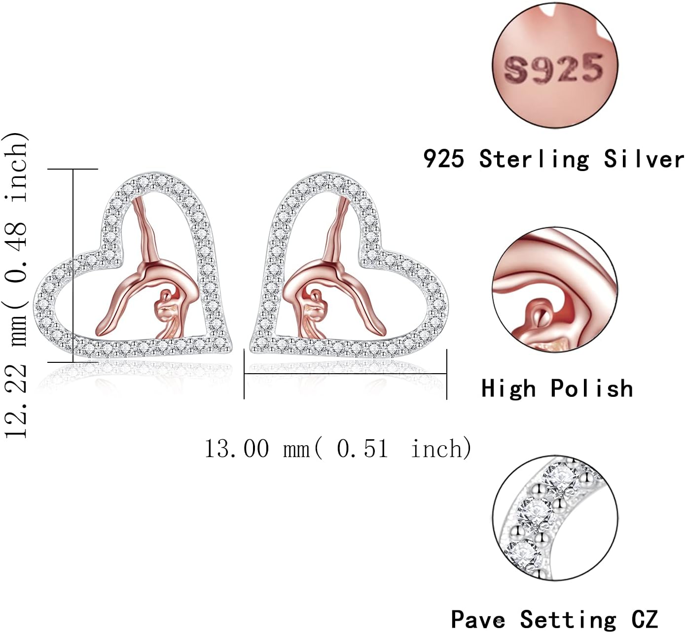 Gymnastics Stud Earrings - 925 Sterling Silver Gymnastic Earring Gymnast Jewelry Gifts for Women