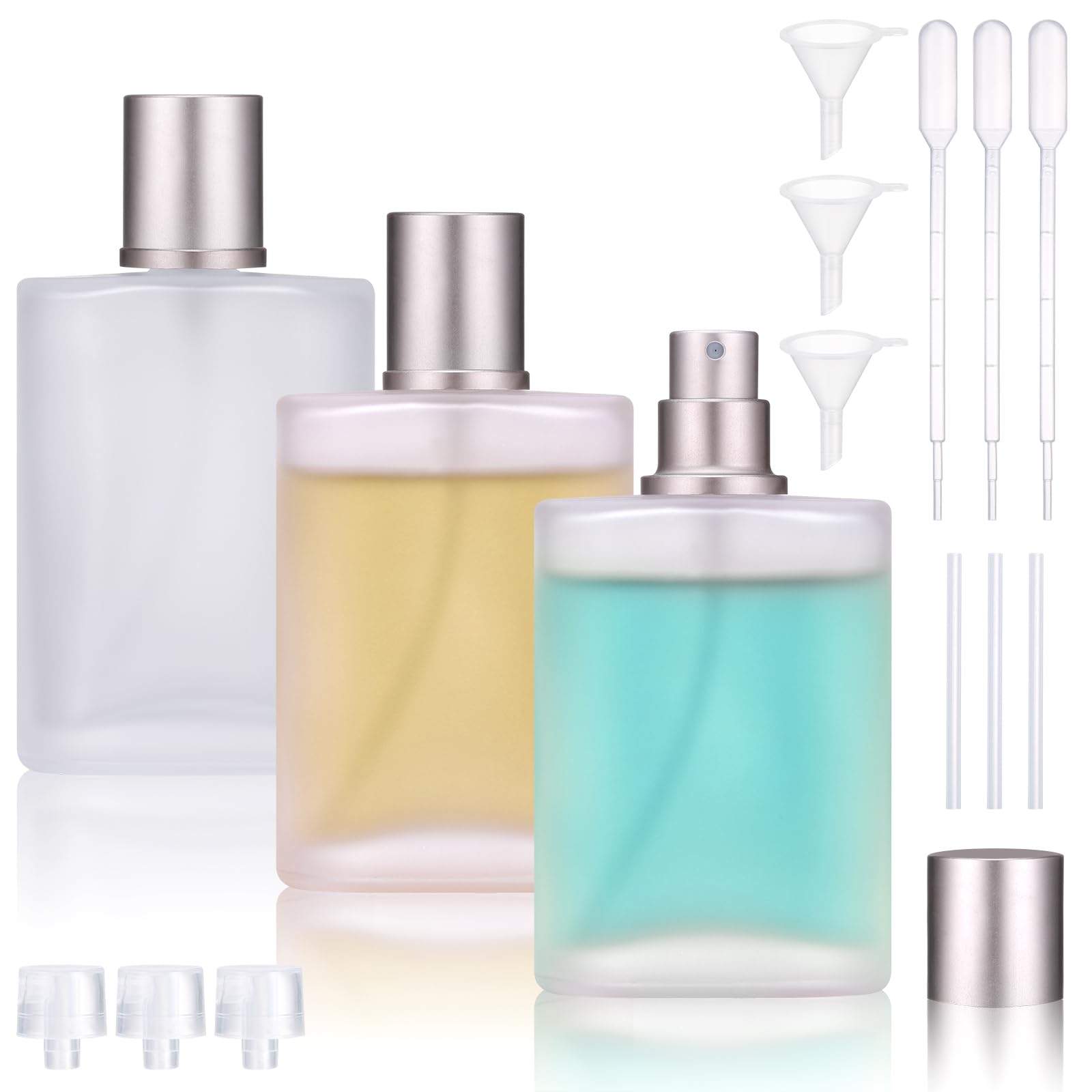 Hejo 3 Pcs Empty Glass Perfume Spray Bottles, 50 ml Refillable Perfume Bottle, Frosted Workmanship Perfume Atomiser Spray Bottle for Travel Home (Transparent)